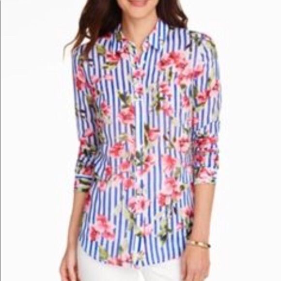 TALBOTS‎ COTTAGECORE FLORAL LONG SLEEVE SEMI SHEER BUTTON UP SHIRT PETITE MEDIUM - Picture 2 of 11
